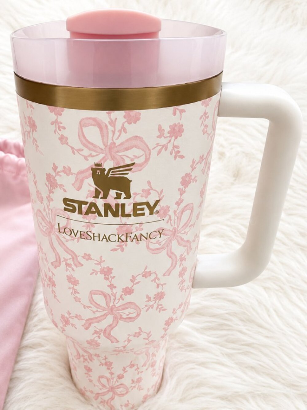 Stanley x LoveShackFancy 40oz Quencher Tumbler Pink Bows Floral Limited Edition